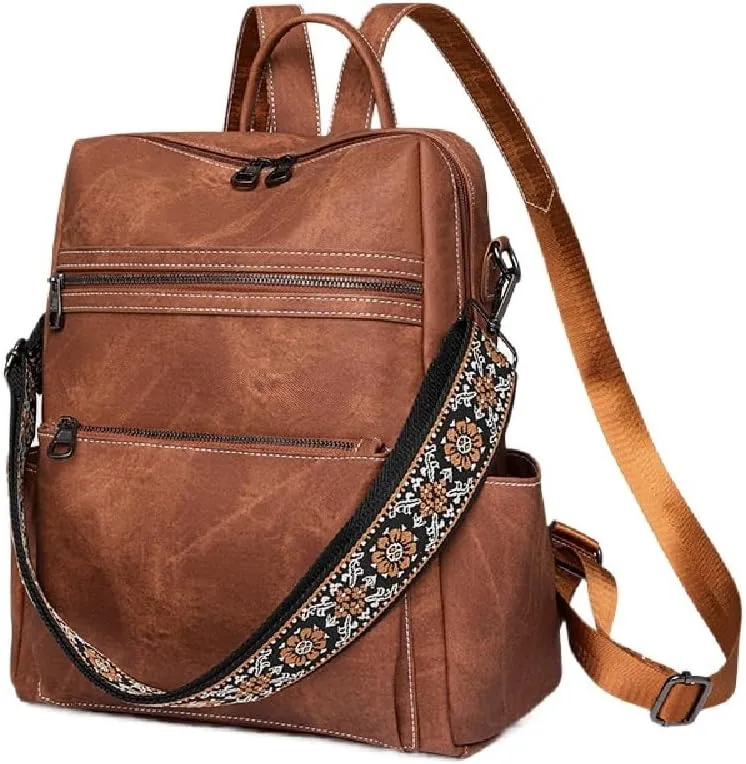 Backpack Handbags for Women PU Leather,Ladies Travel Backpack Fashion Waterproof Anti-Theft Shoulder Bag (Brown)