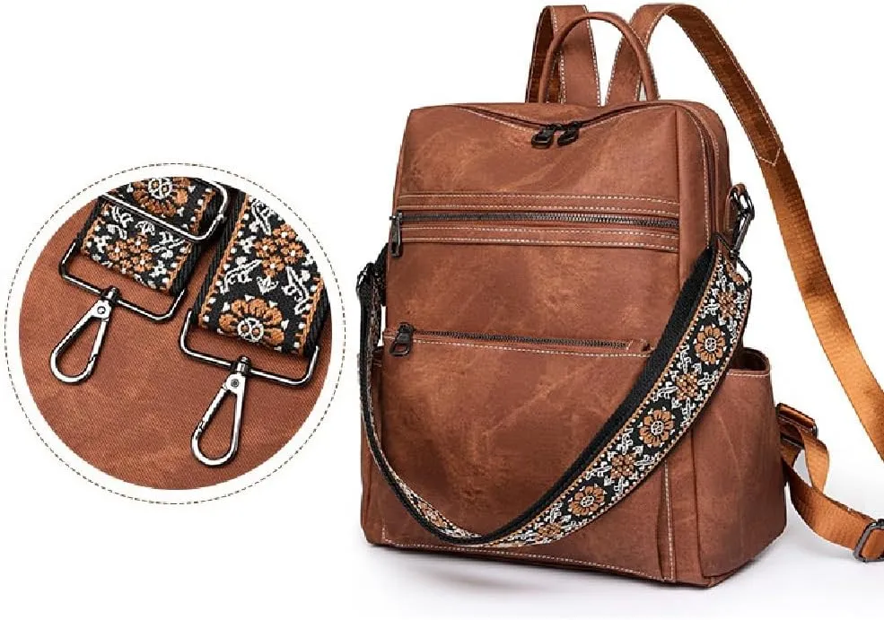 Backpack Handbags for Women PU Leather,Ladies Travel Backpack Fashion Waterproof Anti-Theft Shoulder Bag (Brown)