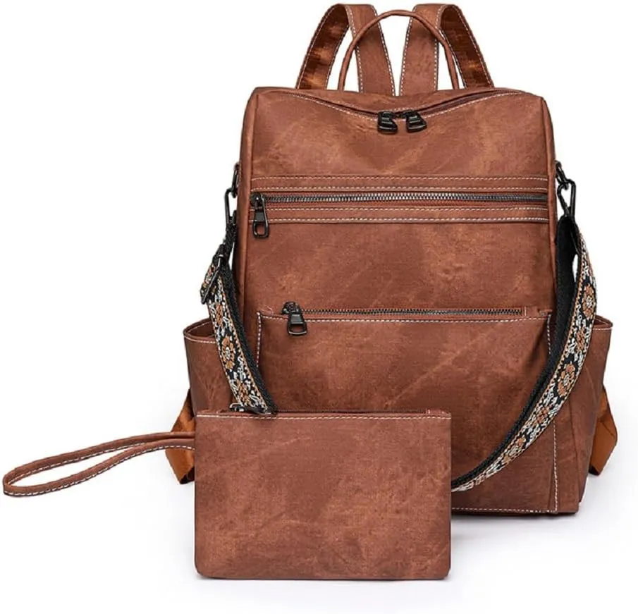 Backpack Handbags for Women PU Leather,Ladies Travel Backpack Fashion Waterproof Anti-Theft Shoulder Bag (Brown)