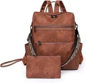 Backpack Handbags for Women PU Leather,Ladies Travel Backpack Fashion Waterproof Anti-Theft Shoulder Bag (Brown)