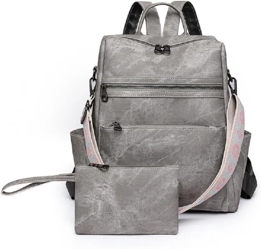 Backpack Handbags for Women PU Leather,Ladies Travel Backpack Fashion Waterproof Anti-Theft Shoulder Bag (Grey)