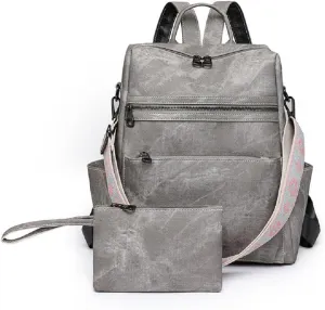 Backpack Handbags for Women PU Leather,Ladies Travel Backpack Fashion Waterproof Anti-Theft Shoulder Bag (Grey)