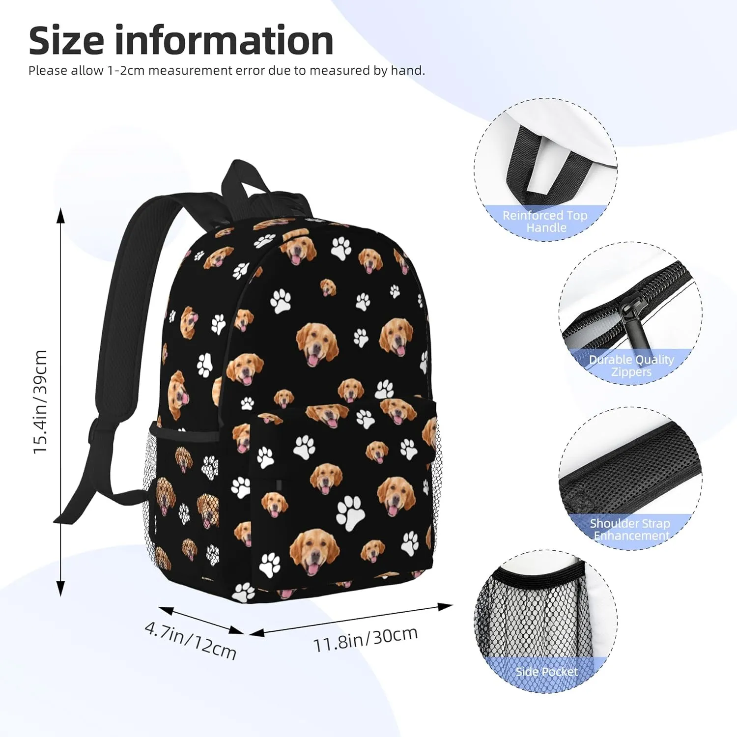 Backpack Large Personalized Backpack For Women Men Design Your Own Work Travel Casual Cute Animal Head/Face Packet 15Inch