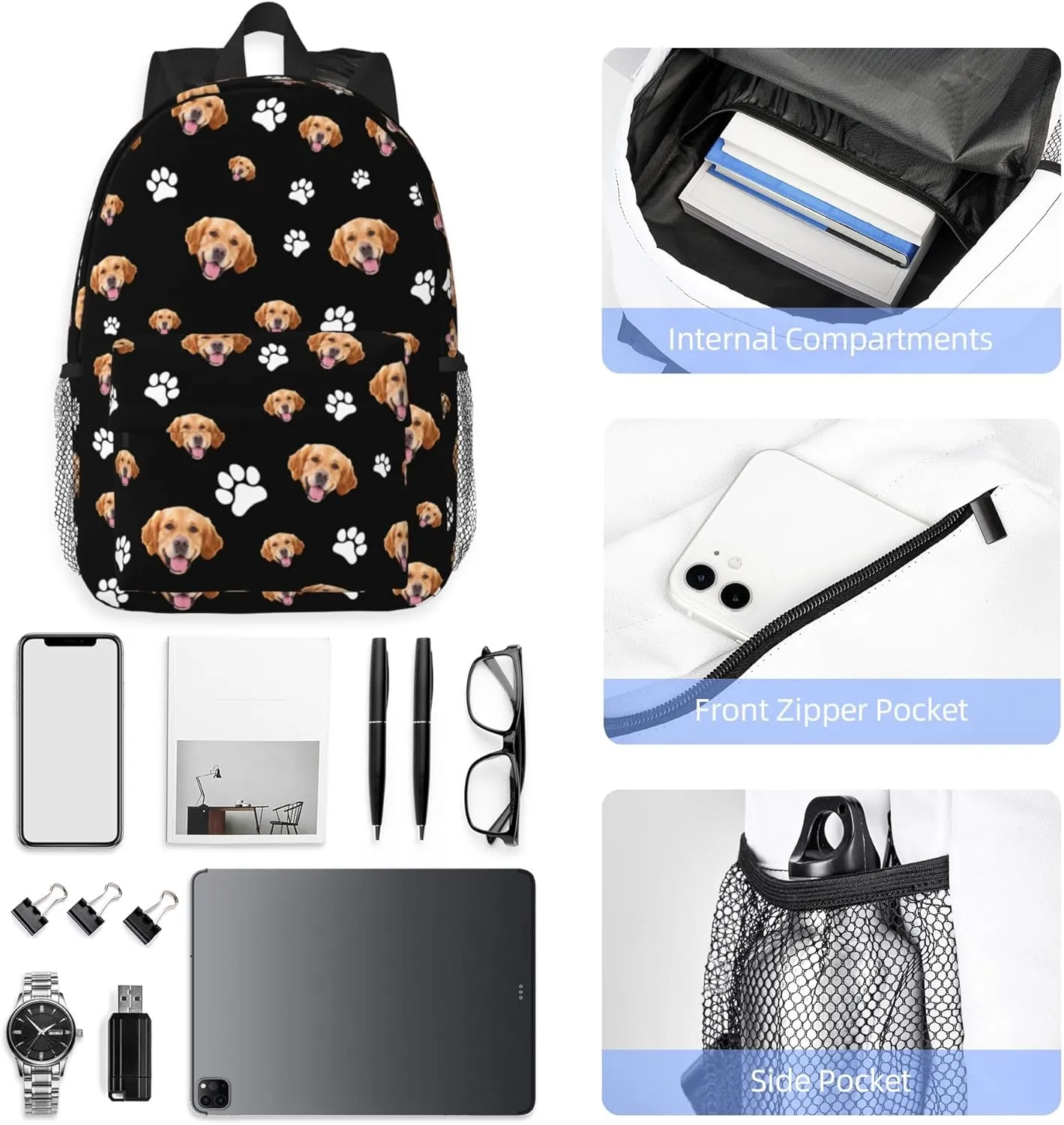 Backpack Large Personalized Backpack For Women Men Design Your Own Work Travel Casual Cute Animal Head/Face Packet 15Inch