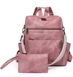 Backpack Purse for Women Large School Backpack Vegan PU Leather Backpack Ladies Anti-theft Rucksack Fashion Shoulder Bag Waterproof Handbags for Travel Hiking Working, Pink