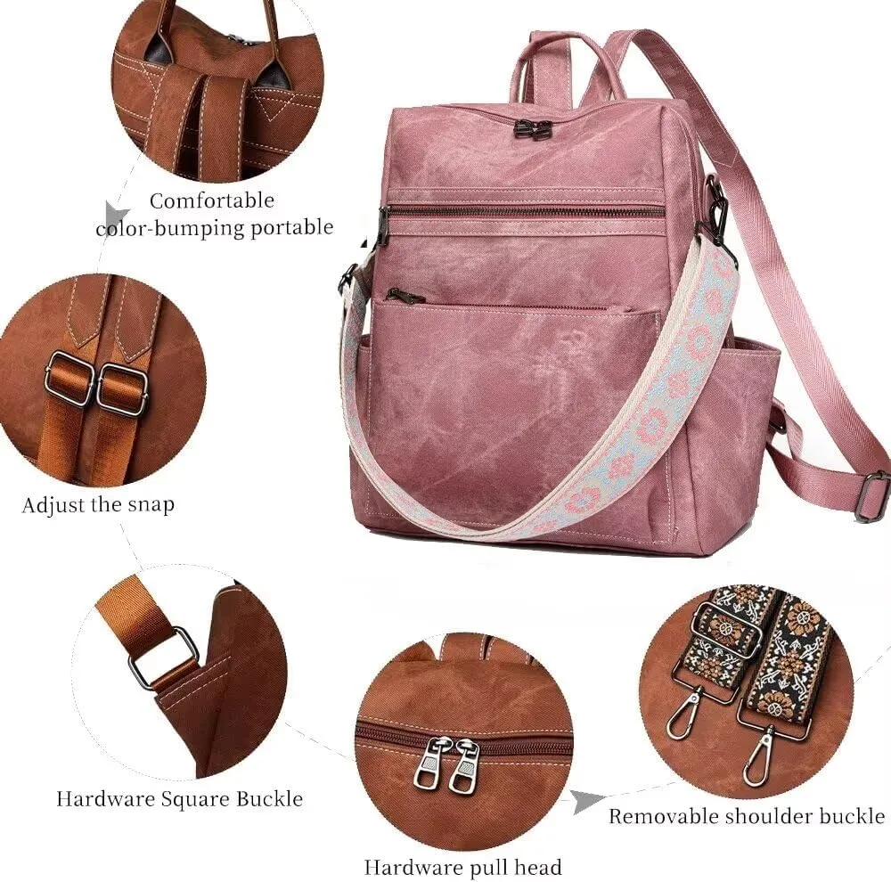 Backpack Purse for Women Large School Backpack Vegan PU Leather Backpack Ladies Anti-theft Rucksack Fashion Shoulder Bag Waterproof Handbags for Travel Hiking Working, Pink