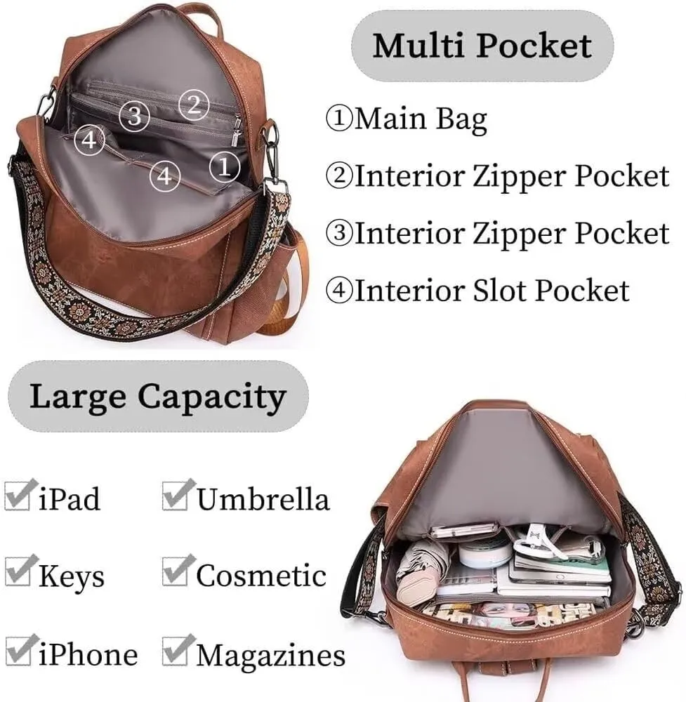 Backpack Purse for Women Large School Backpack Vegan PU Leather Backpack Ladies Anti-theft Rucksack Fashion Shoulder Bag Waterproof Handbags for Travel Hiking Working, Pink