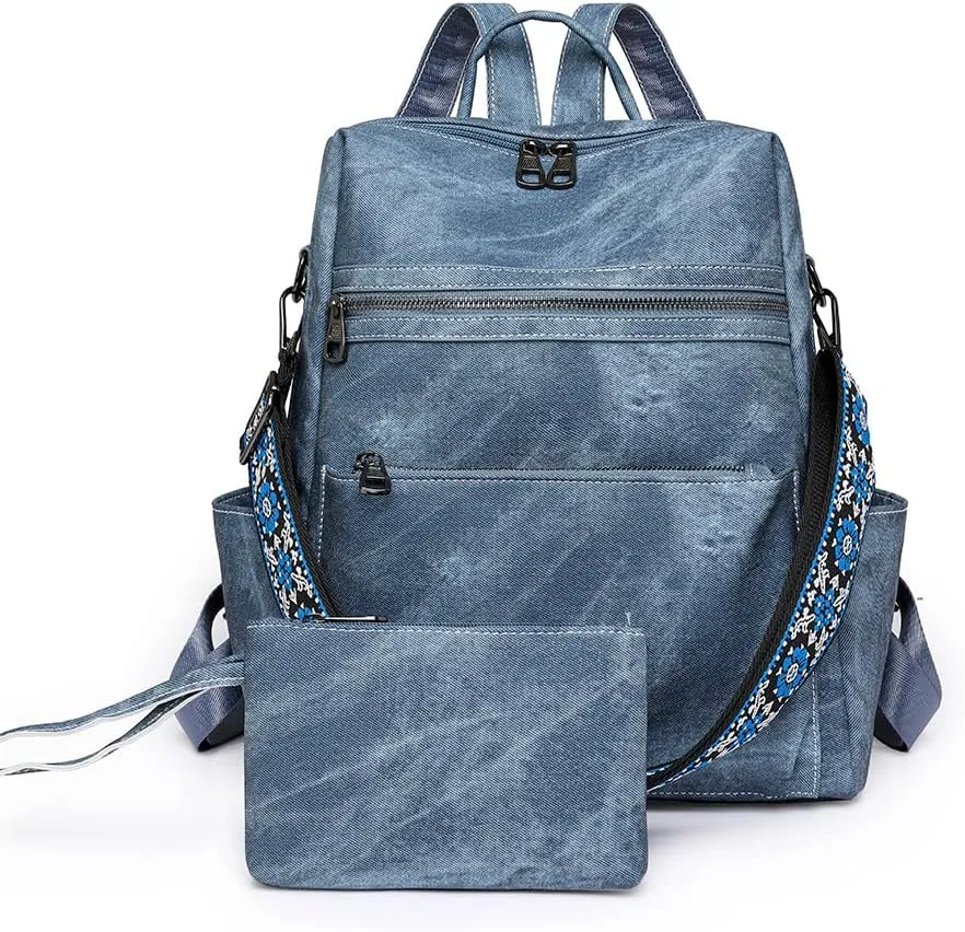Backpack Purse for Women Large Vegan PU Leather Backpack Ladies Anti-theft Rucksack Fashion Shoulder Bag Waterproof Handbags for Travel Hiking Working, Blue