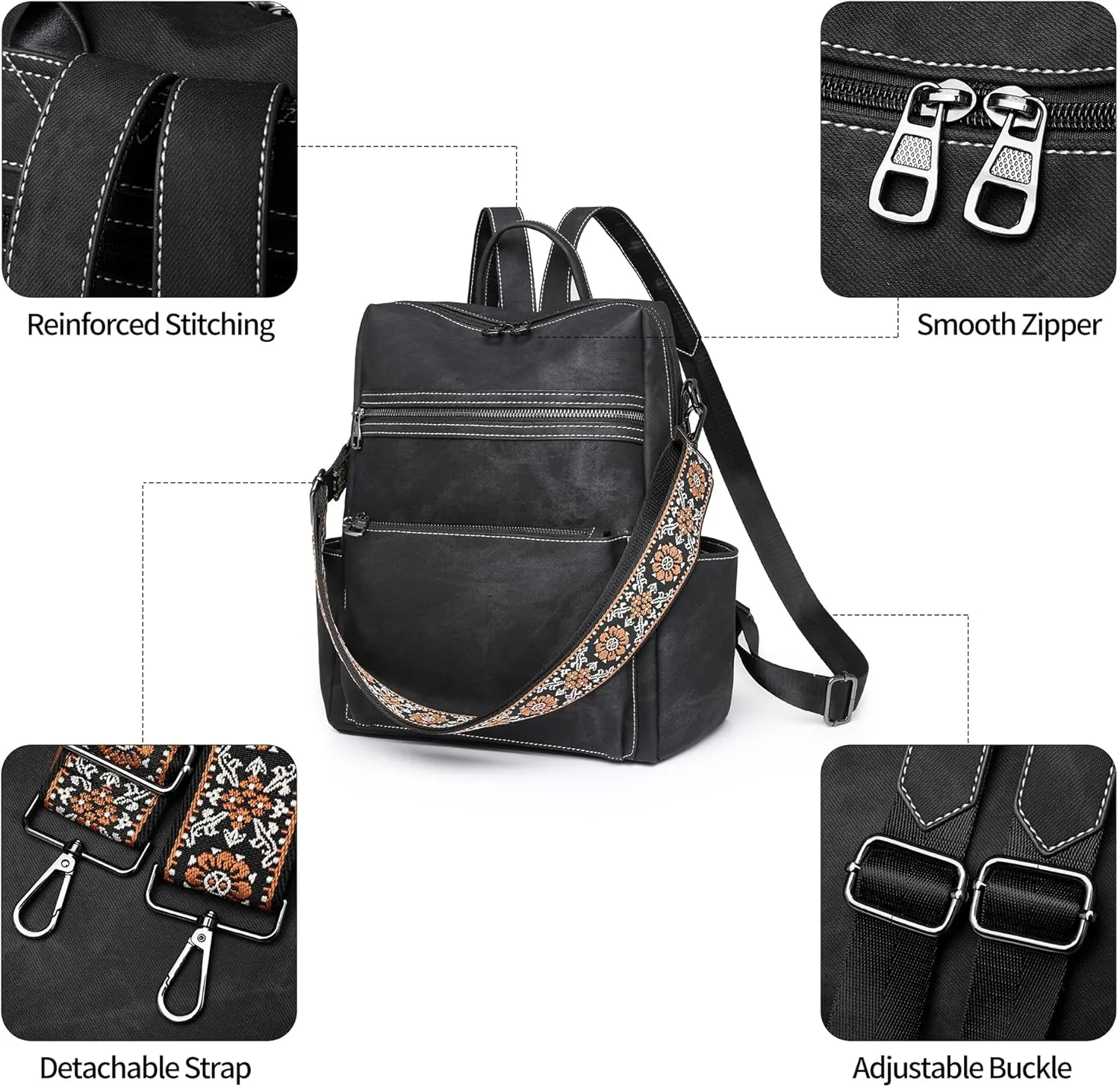 Backpack Purse for Women Pu Leather Travel Backpack Fashion Designer Shoulder Bag Ladies Convertible Handbags