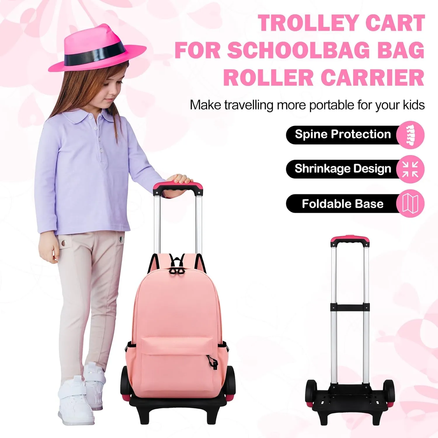 Backpack Trolley Trolley Cart Wheeled Cart Luggage Cart with Wheels for Backpack, Women, as described
