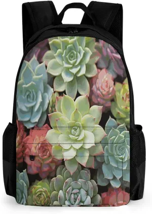 Backpack with Pocket Backpacks Green Succulents Printed Travel Backpack Lightweight Outdoor Travel Gym Events Bag
