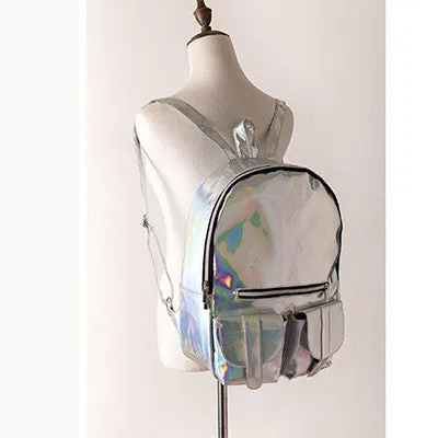 backpack Women Silver Hologram Laser Backpack men's Bag leather Holographic Backpack Multicolor