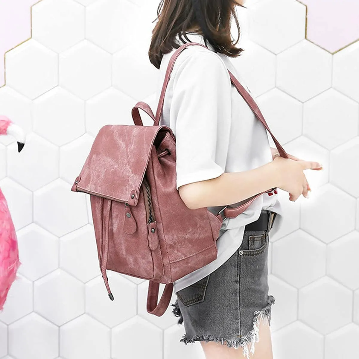 Backpacks and Purses for Women Waterproof Anti-theft Lightweight PU Leather Nylon Shoulder Bag Travel Rucksack, Pink, One Size
