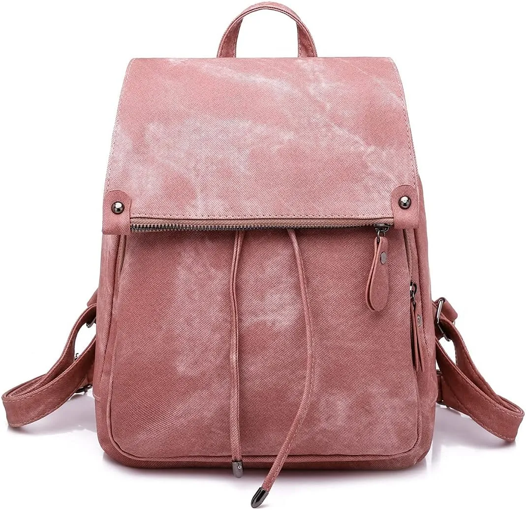 Backpacks and Purses for Women Waterproof Anti-theft Lightweight PU Leather Nylon Shoulder Bag Travel Rucksack, Pink, One Size