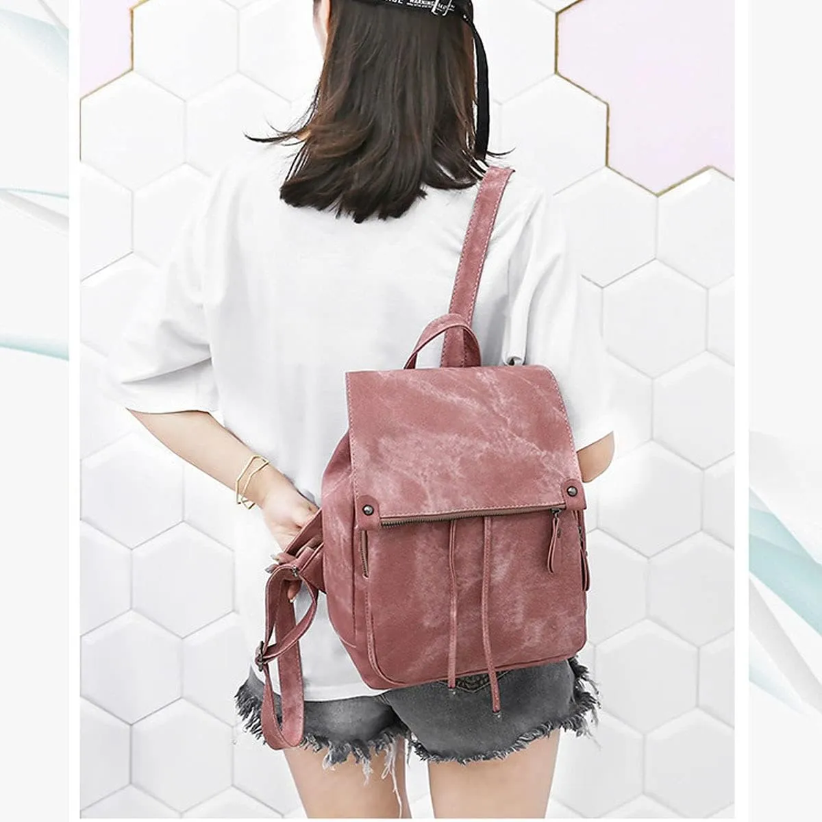 Backpacks and Purses for Women Waterproof Anti-theft Lightweight PU Leather Nylon Shoulder Bag Travel Rucksack, Pink, One Size