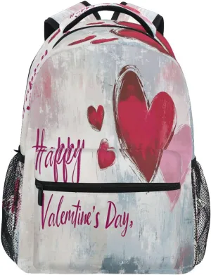 Backpacks for Women Men Waterproof Outdoor Backpack with Chest Strap for College Work Happy Valentine's Day Vintage Heart