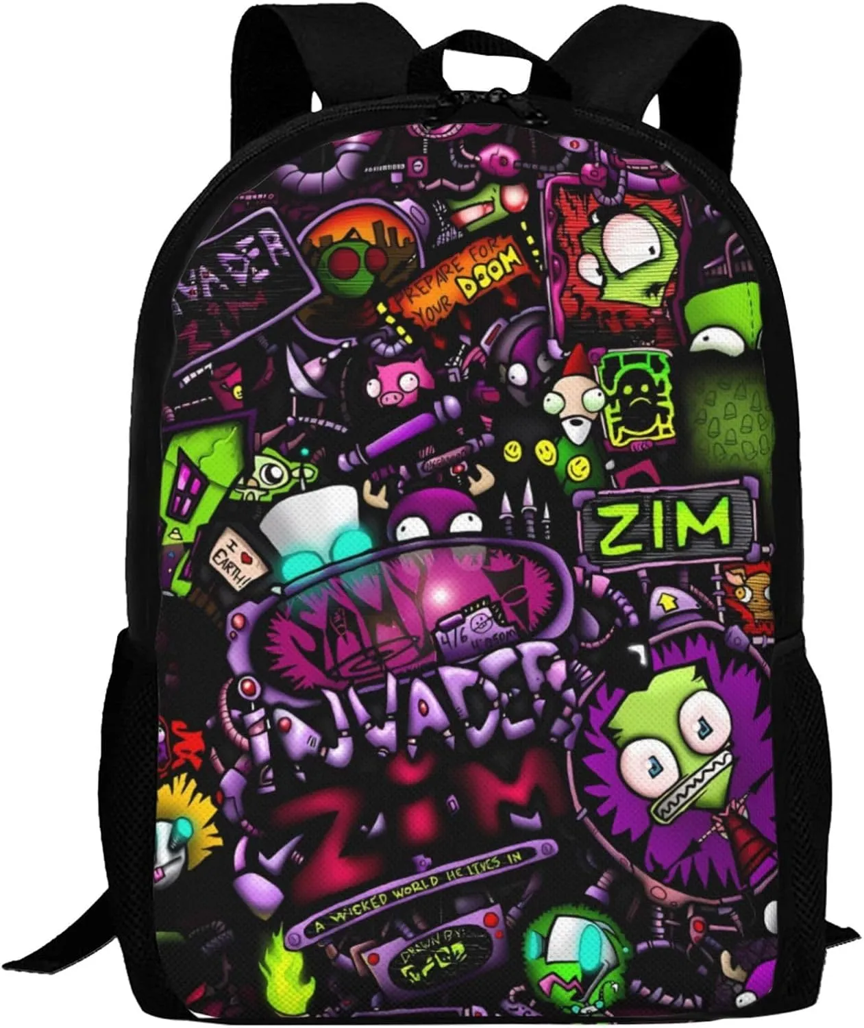 Backpacks Invader Anime Zim Adjustable Laptop Backpack Double Shoulder Bag for Women Men Climbing Shopping Work