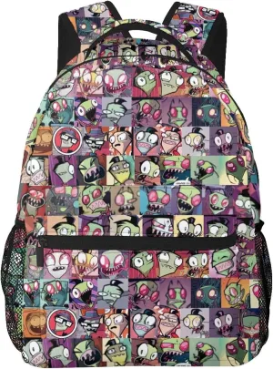 Backpacks Invader Anime Zim Adjustable Laptop Backpack Double Shoulder Bag for Women Men Climbing Shopping Work