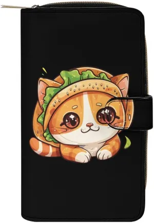 Backwards Is Cat Womens Leather Long Wallet Fashion Card Holder Purse Clutch Handbag with Zip