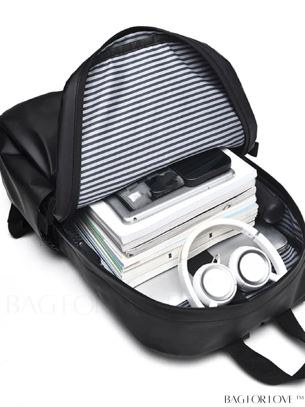 BagForLove - Black Unisex Zip Front Backpack with Functional Design