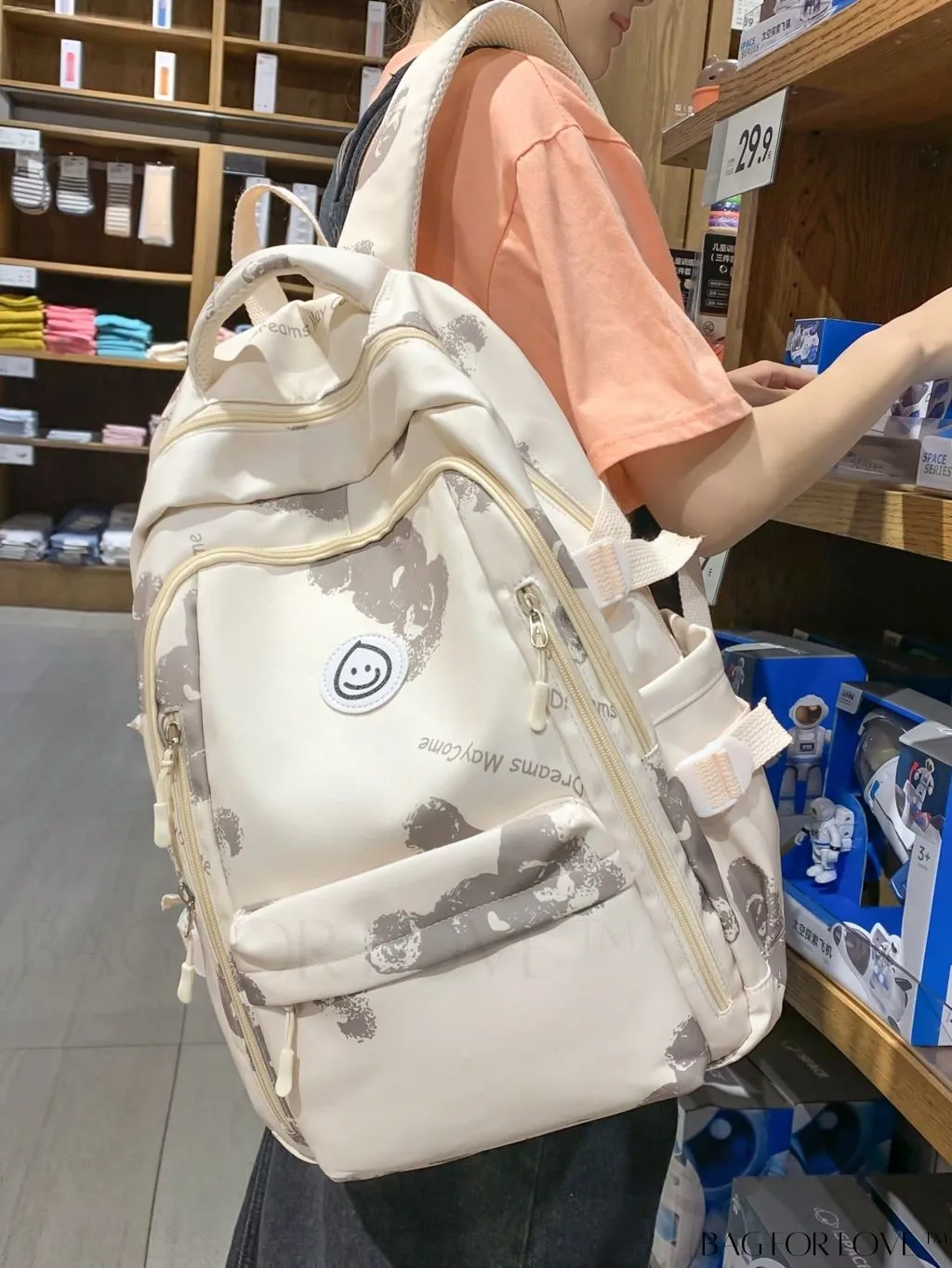BagForLove - Classic Preppy Backpack with Letter & Bear Graphic