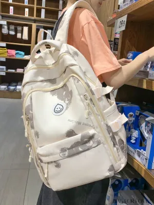 BagForLove - Classic Preppy Backpack with Letter & Bear Graphic