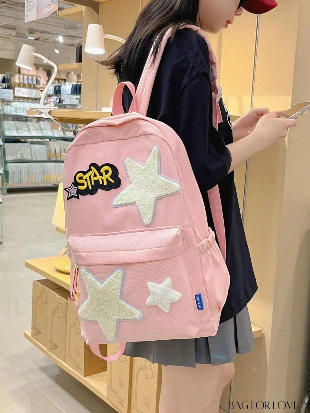 BagForLove - Letter & Star Patch Decor Medium Classic Backpack â Stylish and Practical