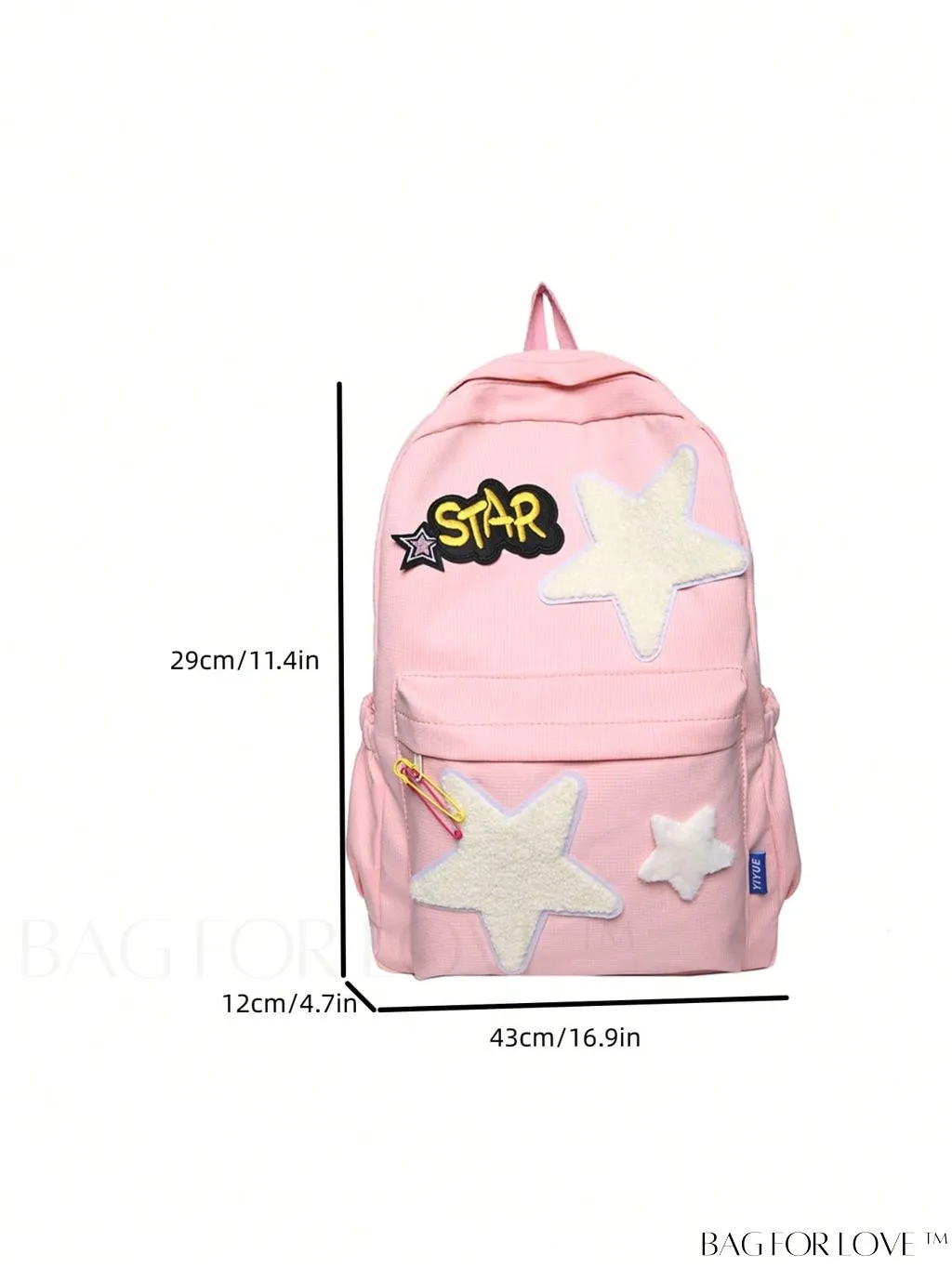 BagForLove - Letter & Star Patch Decor Medium Classic Backpack â Stylish and Practical