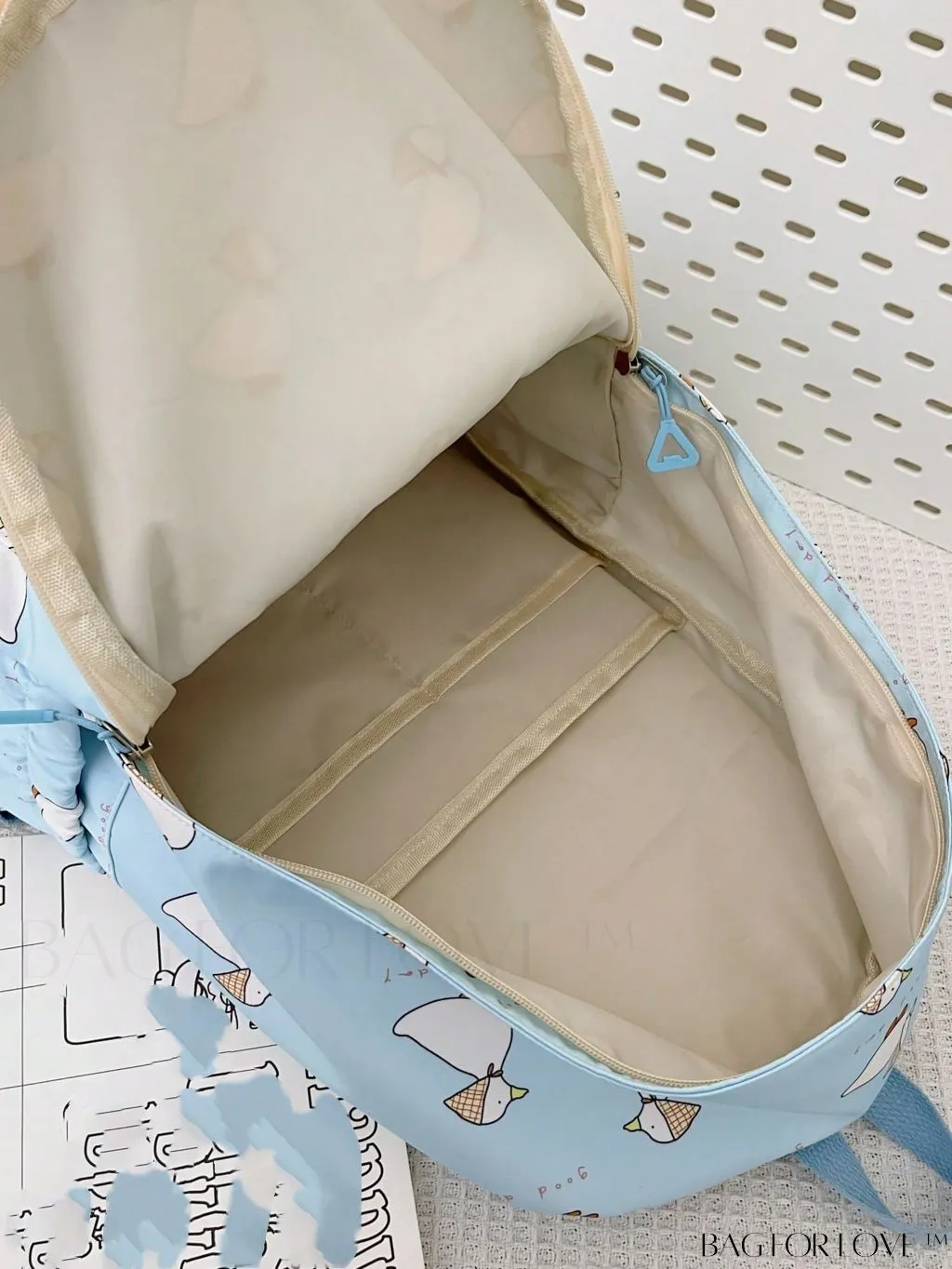 BagForLove - Preppy Classic Backpack with Cartoon Duck & Letter Graphic Design