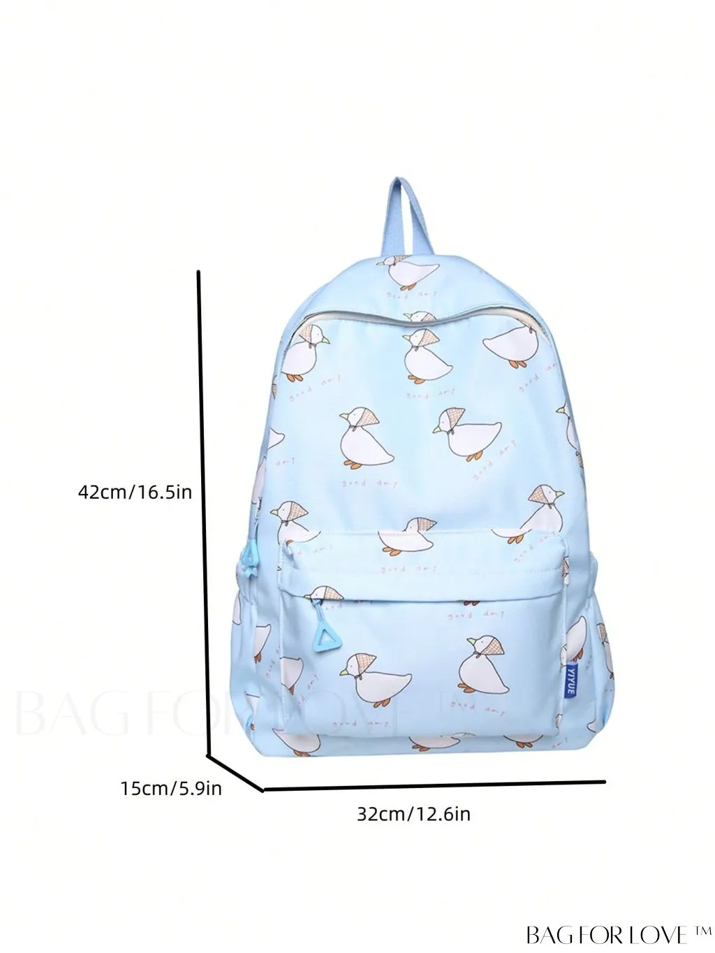BagForLove - Preppy Classic Backpack with Cartoon Duck & Letter Graphic Design