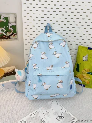 BagForLove - Preppy Classic Backpack with Cartoon Duck & Letter Graphic Design