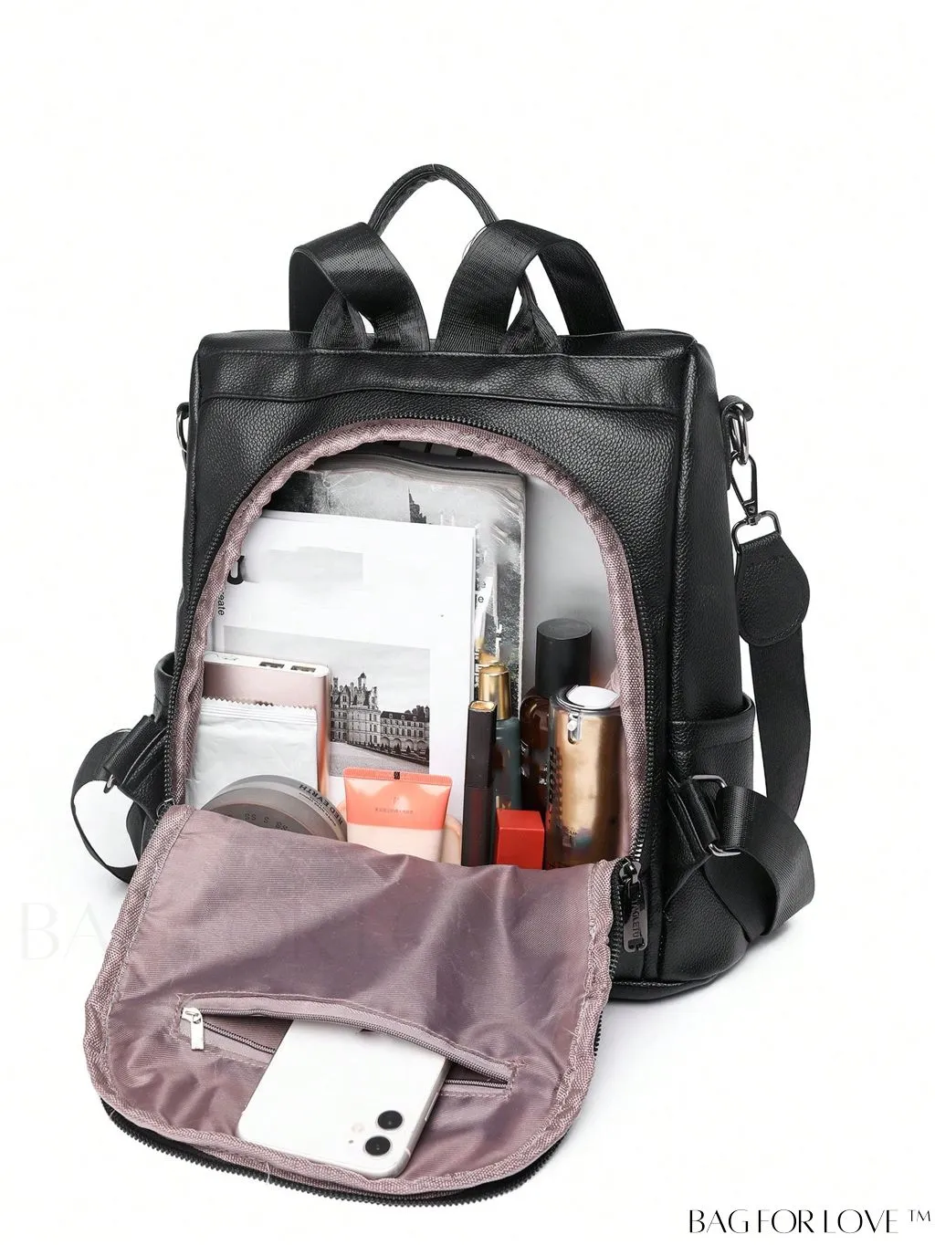 BagForLove - Professional Black PU Backpack for Women, Rookies, and White-collar Workers
