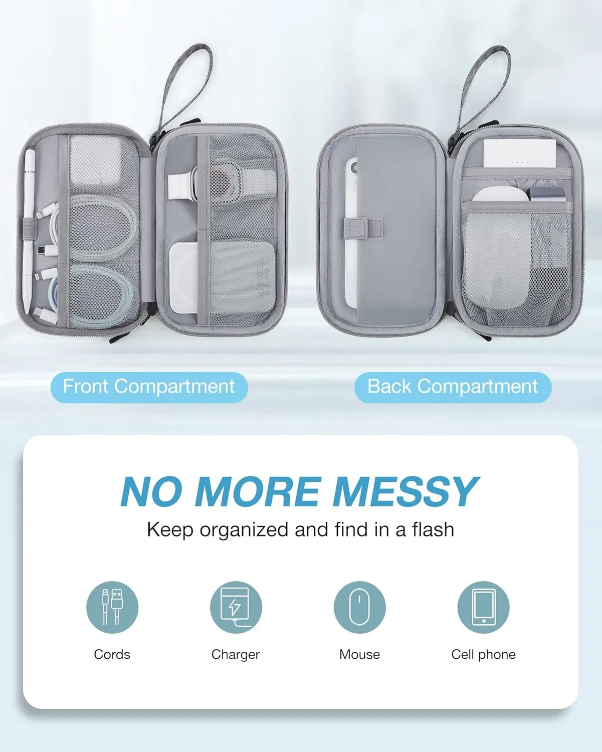 BAGSMART Electronic Cord Cable Organizer Travel Bag Case, Double Layers Tech Electronic Bag, Essentials for Charger, Cable, Phone, Flash drive, Gray