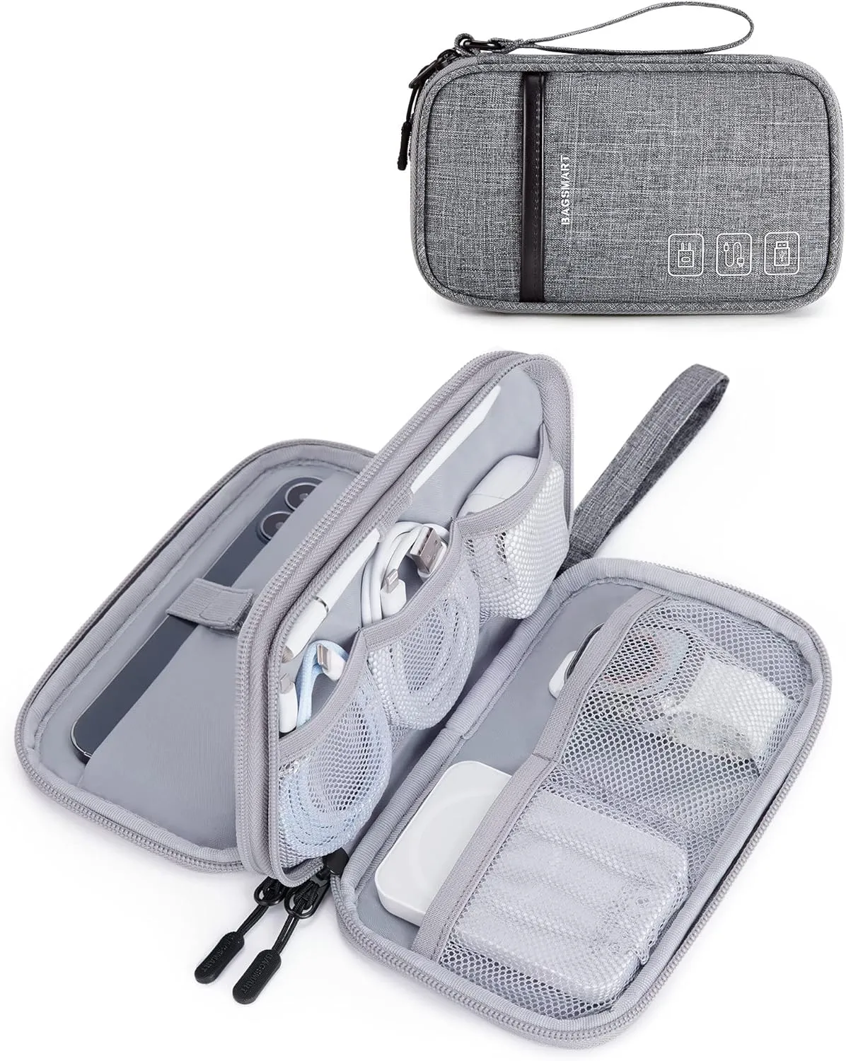 BAGSMART Electronic Cord Cable Organizer Travel Bag Case, Double Layers Tech Electronic Bag, Essentials for Charger, Cable, Phone, Flash drive, Gray