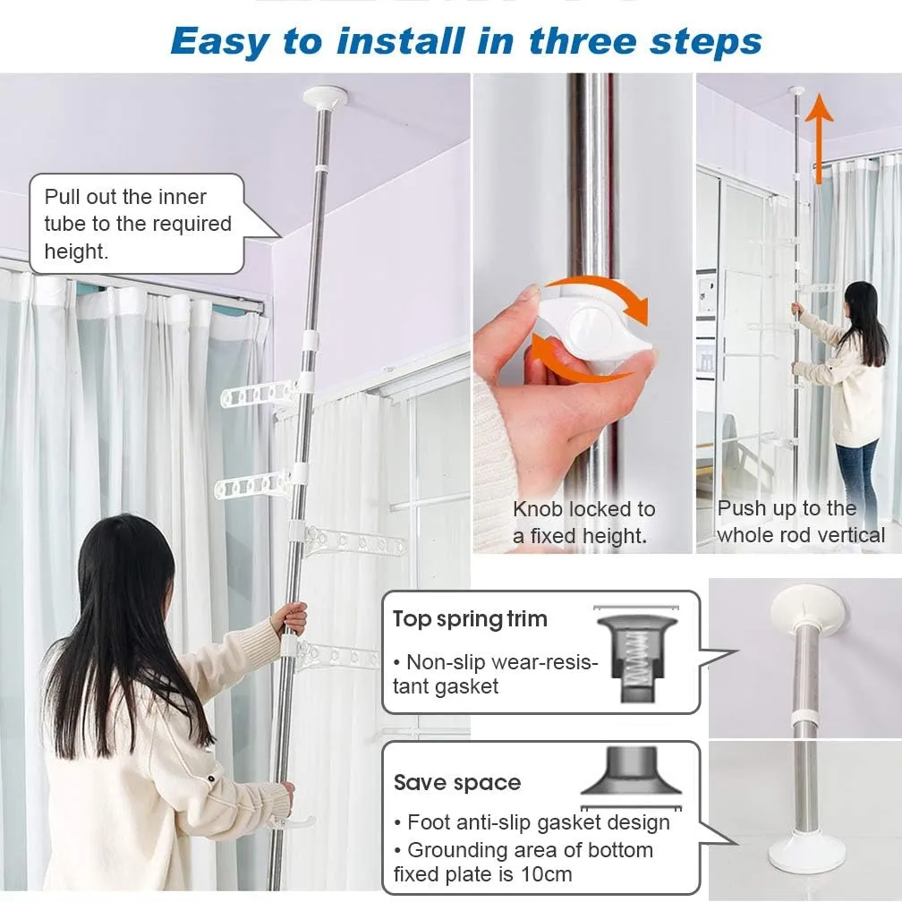 BAOYOUNI Adjustable Corner Coat Rack Stand Entryway Hall Tree Hat Jacket Hanger Hooks Floor to Ceiling Holder Organizer for Clothes, Purse, Scarves, Handbags, Umbrella, Plants - Ivory
