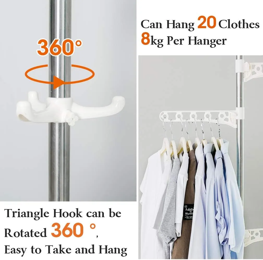 BAOYOUNI Adjustable Corner Coat Rack Stand Entryway Hall Tree Hat Jacket Hanger Hooks Floor to Ceiling Holder Organizer for Clothes, Purse, Scarves, Handbags, Umbrella, Plants - Ivory