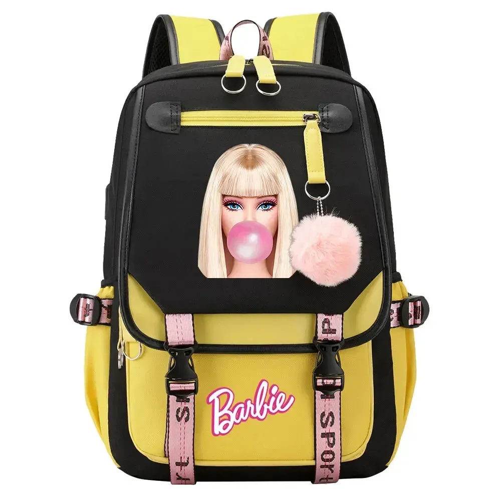 Barbie School Bags for Girls Kids Women USB Bag pack Teenagers Canvas Laptop Travel Student Backpack