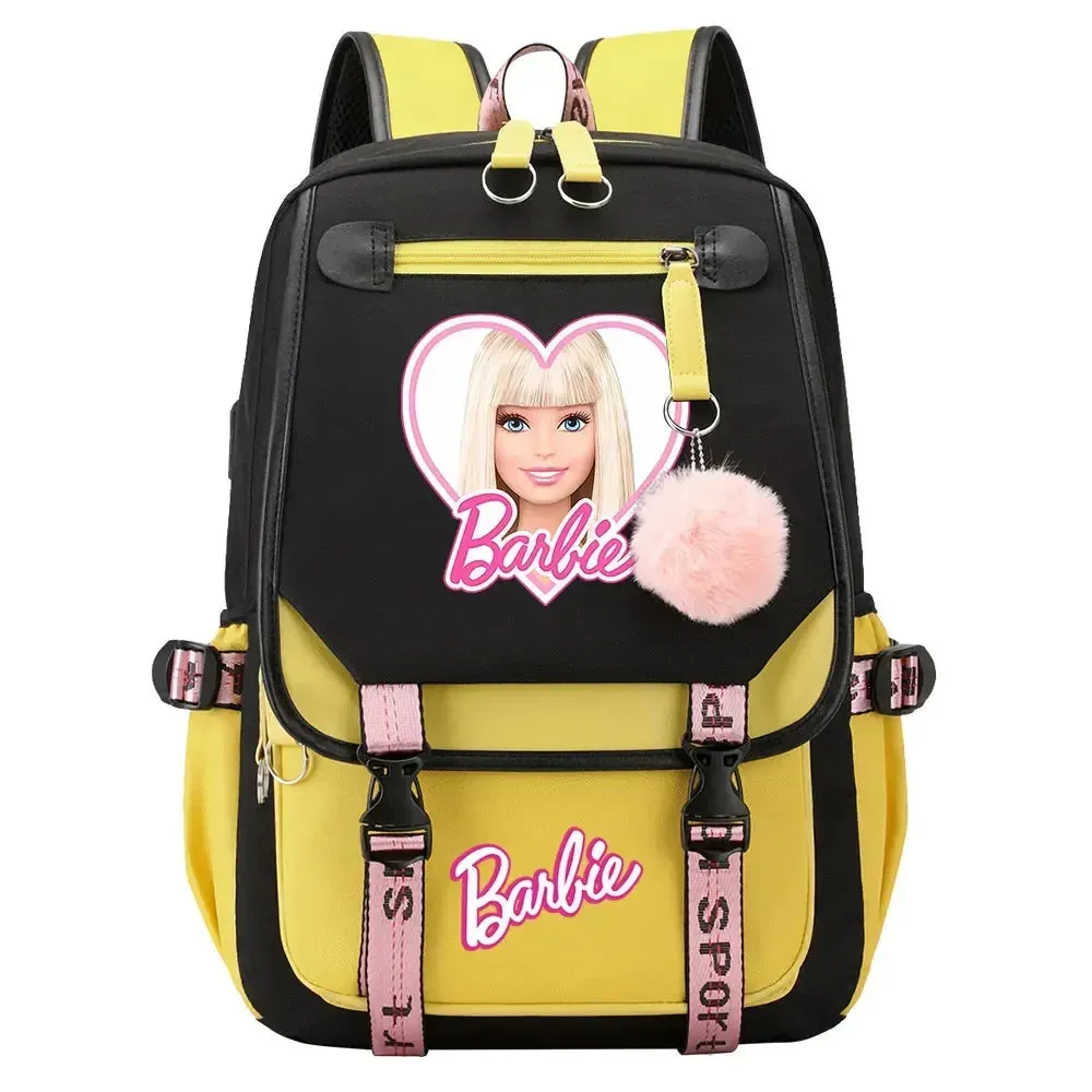 Barbie School Bags for Girls Kids Women USB Bag pack Teenagers Canvas Laptop Travel Student Backpack