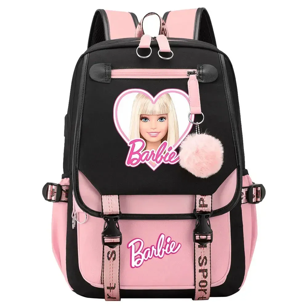 Barbie School Bags for Girls Kids Women USB Bag pack Teenagers Canvas Laptop Travel Student Backpack