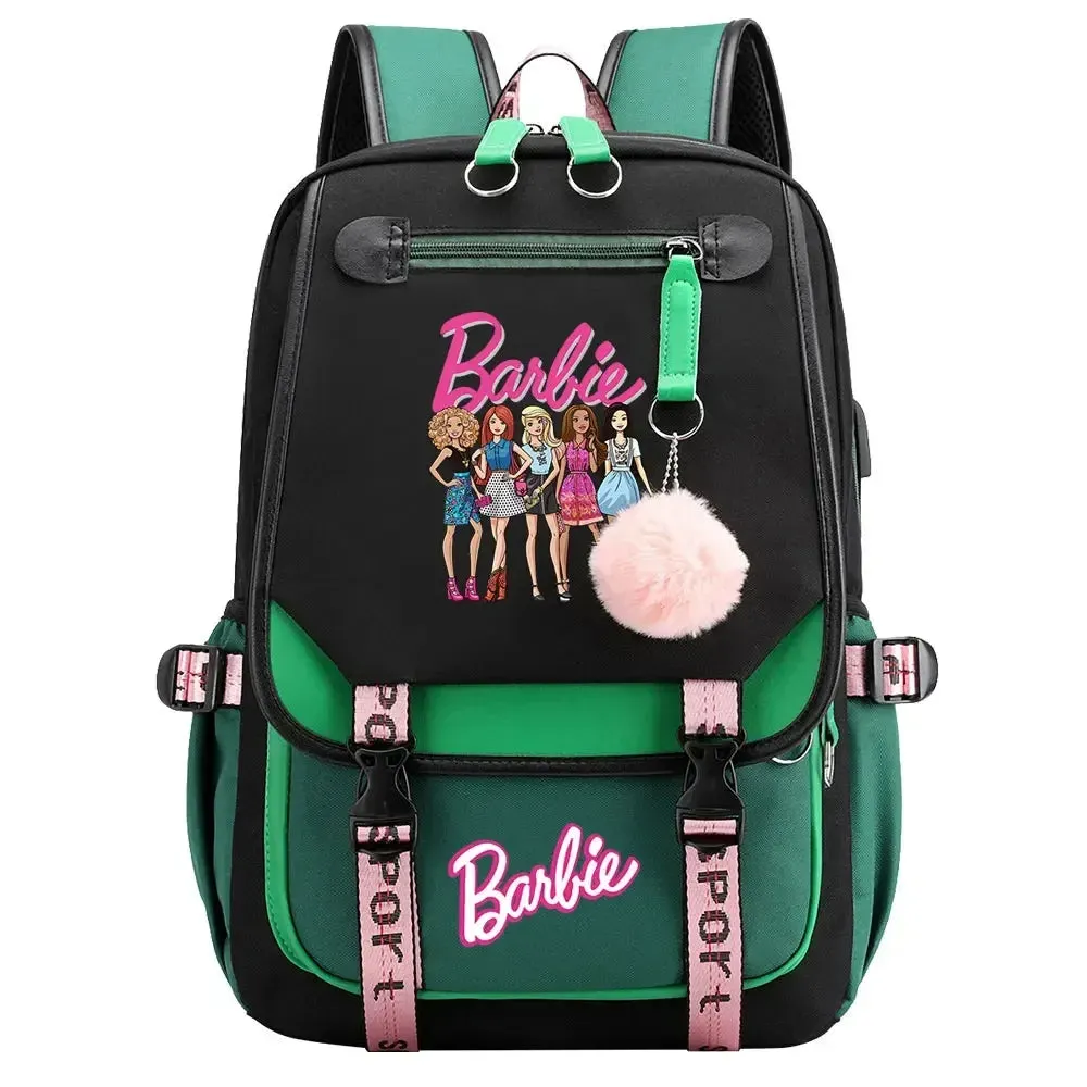 Barbie School Bags for Girls Kids Women USB Bag pack Teenagers Canvas Laptop Travel Student Backpack
