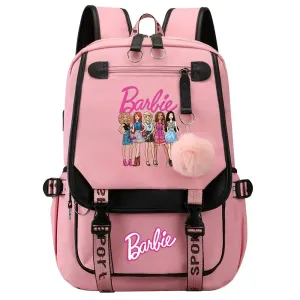 Barbie School Bags for Girls Kids Women USB Bag pack Teenagers Canvas Laptop Travel Student Backpack