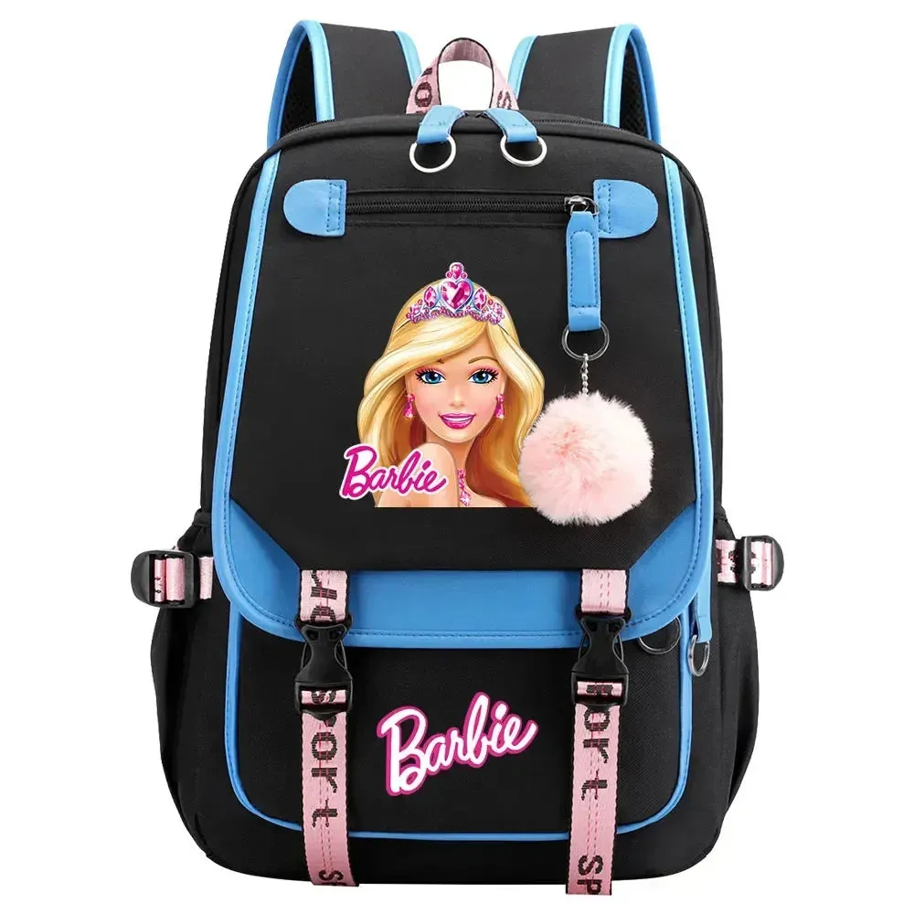 Barbie School Bags for Girls Kids Women USB Bag pack Teenagers Canvas Laptop Travel Student Backpack