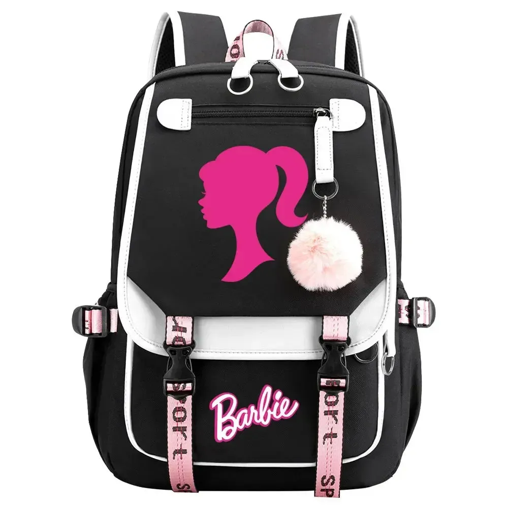 Barbie School Bags for Girls Kids Women USB Bag pack Teenagers Canvas Laptop Travel Student Backpack