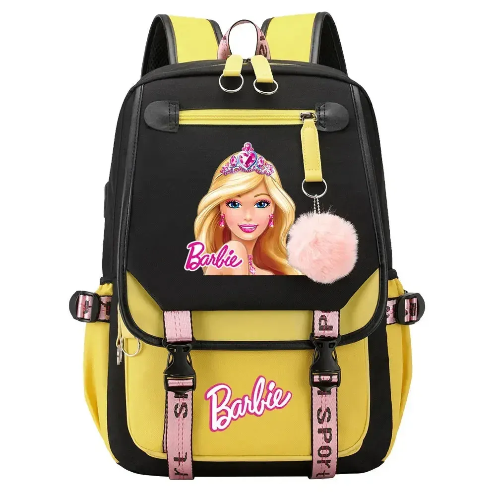 Barbie School Bags for Girls Kids Women USB Bag pack Teenagers Canvas Laptop Travel Student Backpack