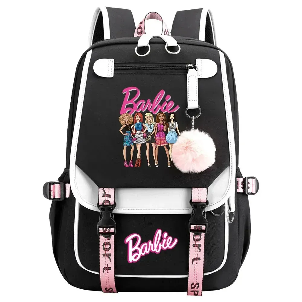 Barbie School Bags for Girls Kids Women USB Bag pack Teenagers Canvas Laptop Travel Student Backpack