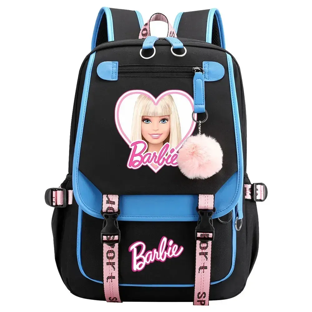 Barbie School Bags for Girls Kids Women USB Bag pack Teenagers Canvas Laptop Travel Student Backpack