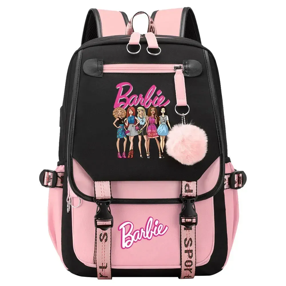 Barbie School Bags for Girls Kids Women USB Bag pack Teenagers Canvas Laptop Travel Student Backpack