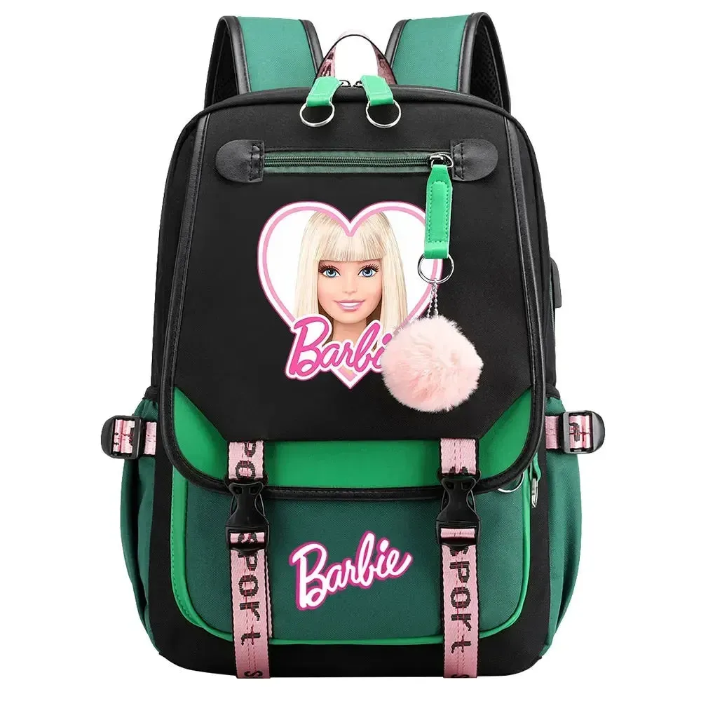 Barbie School Bags for Girls Kids Women USB Bag pack Teenagers Canvas Laptop Travel Student Backpack