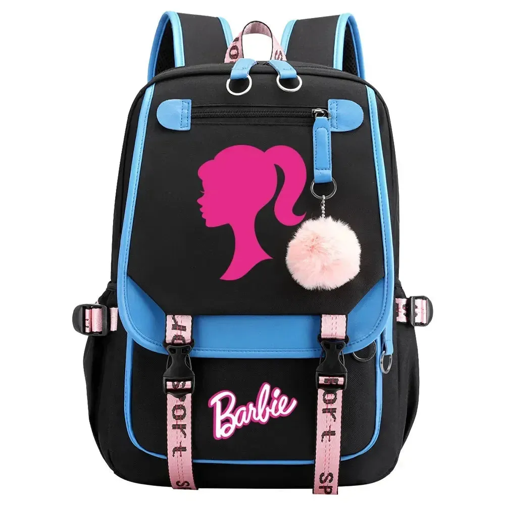 Barbie School Bags for Girls Kids Women USB Bag pack Teenagers Canvas Laptop Travel Student Backpack
