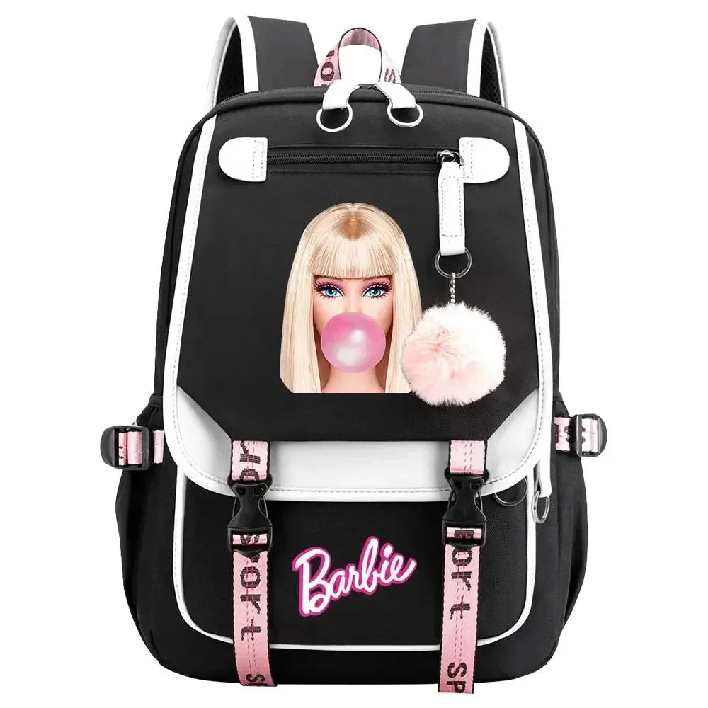 Barbie School Bags for Girls Kids Women USB Bag pack Teenagers Canvas Laptop Travel Student Backpack